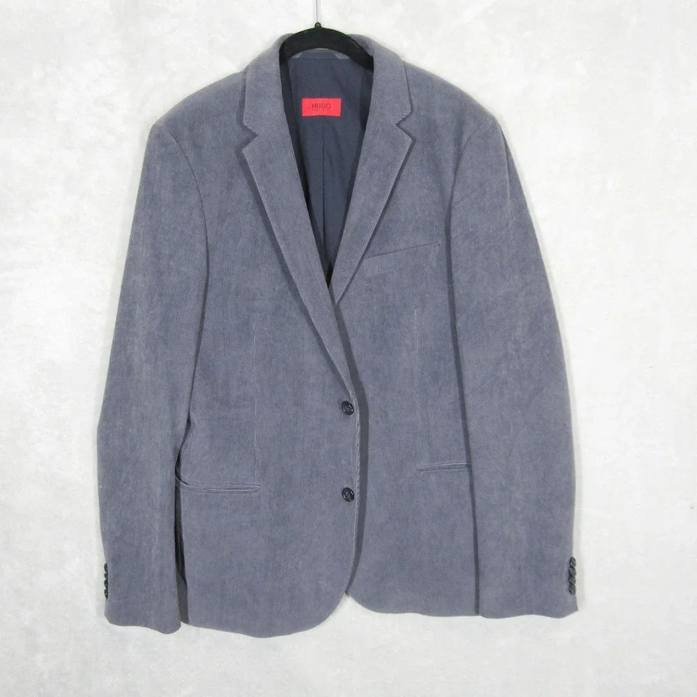 HUGO BOSS Mens Gray Corduroy Blazer Size Large Jacket Button Front Long Sleeve